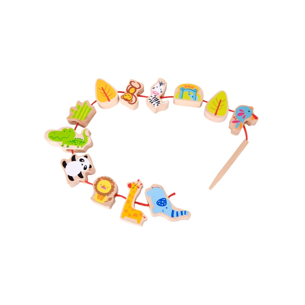 CLASSIC WORLD Drewniane Klocki do Nawlekania ZOO 13 el.