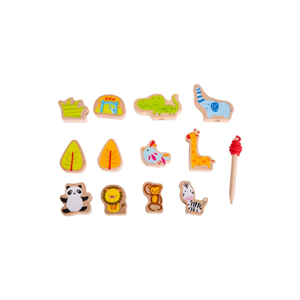 CLASSIC WORLD Drewniane Klocki do Nawlekania ZOO 13 el.