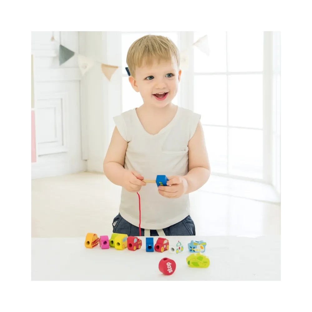 CLASSIC WORLD Drewniane Klocki do Nawlekania Ruch Drogowy 13 el.