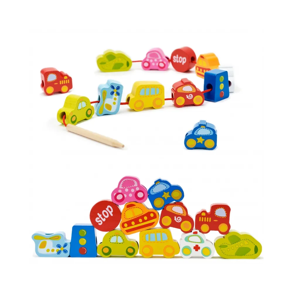 CLASSIC WORLD Drewniane Klocki do Nawlekania Ruch Drogowy 13 el.