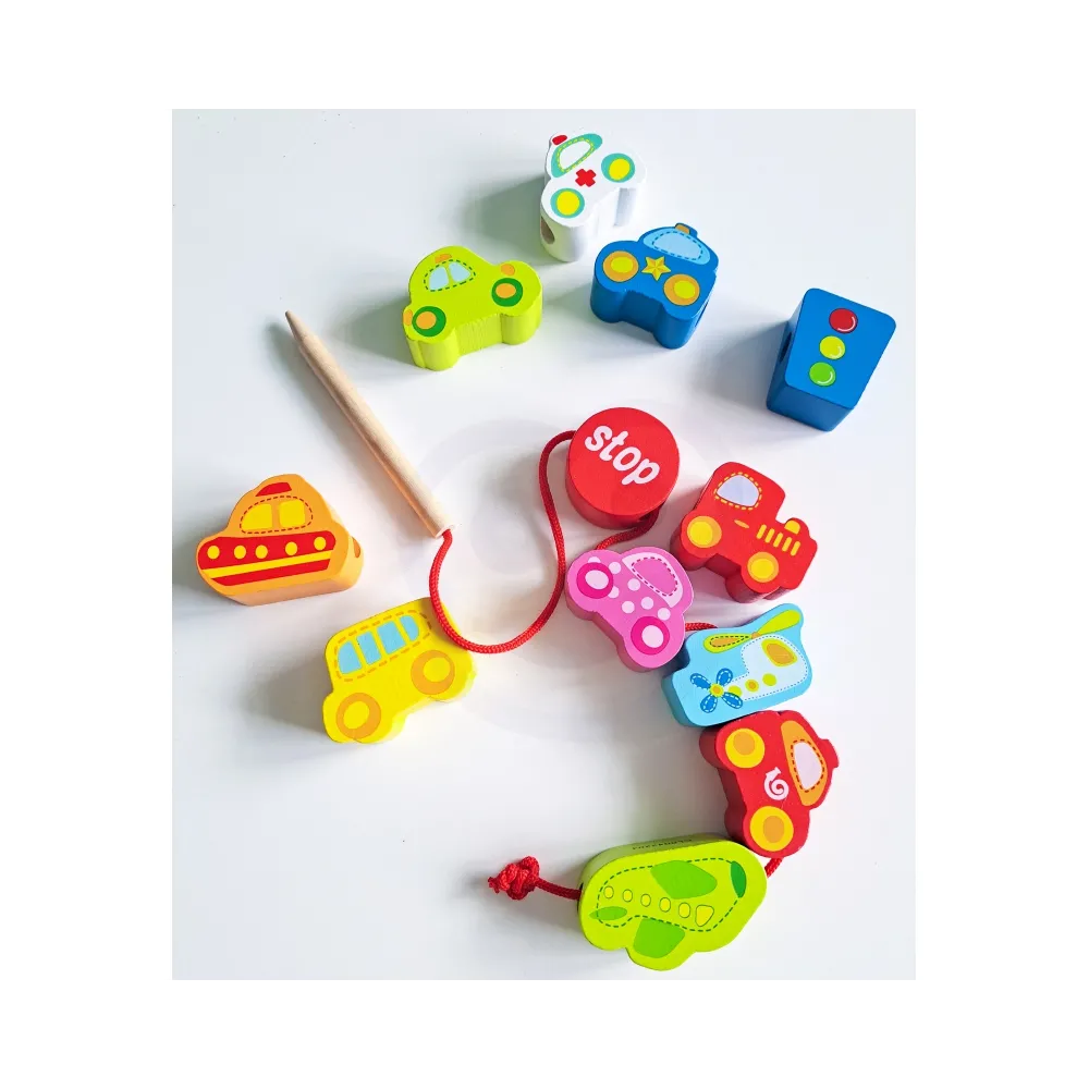 CLASSIC WORLD Drewniane Klocki do Nawlekania Ruch Drogowy 13 el.