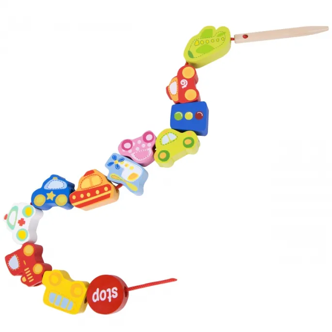 Kolorowe drewniane pojazdy do zabawy