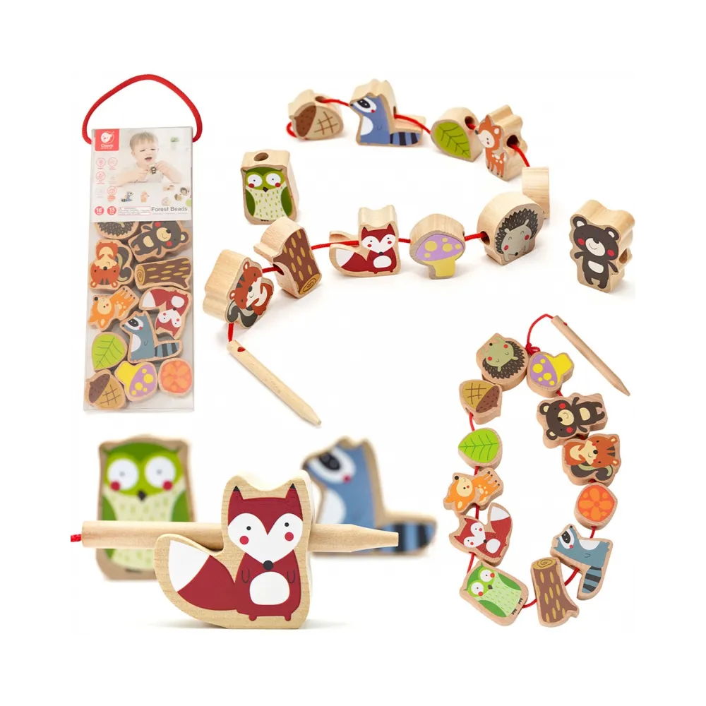 CLASSIC WORLD Drewniane Klocki do Nawlekania Zwierzęta Leśne 13 el.