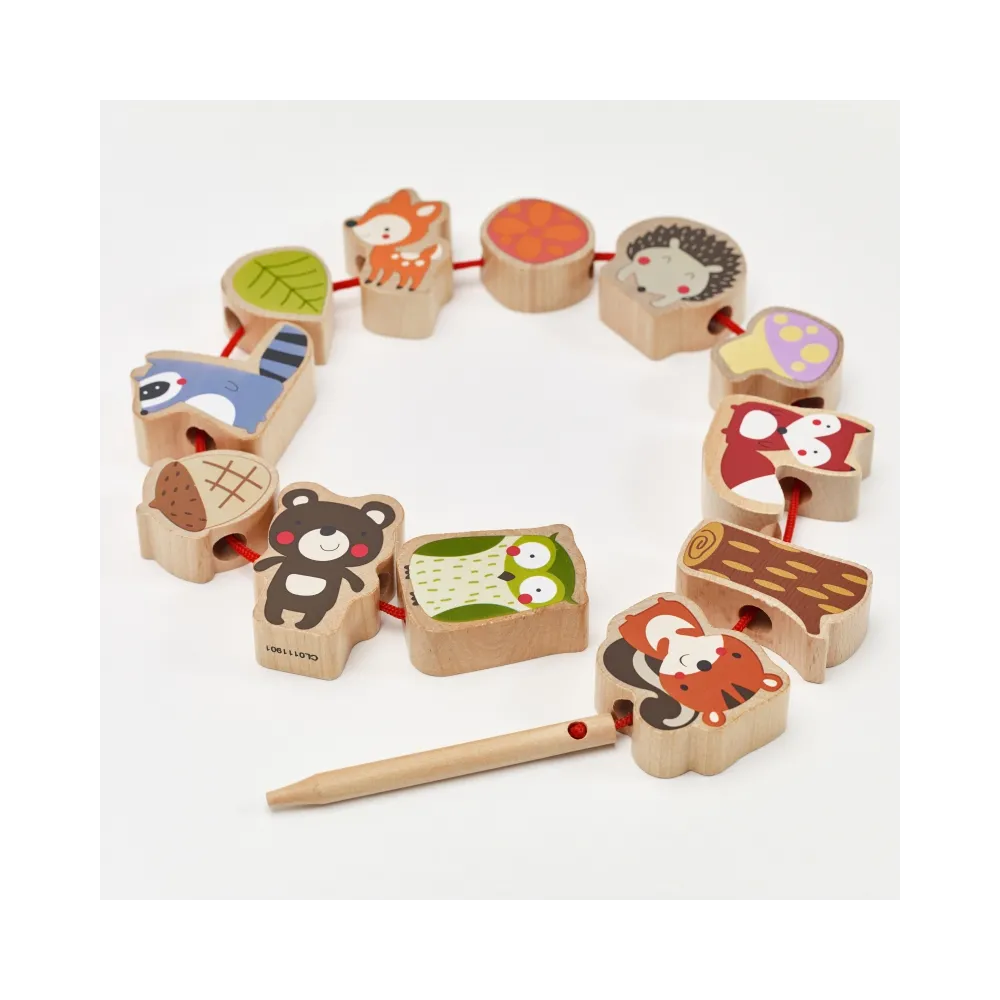 CLASSIC WORLD Drewniane Klocki do Nawlekania Zwierzęta Leśne 13 el.