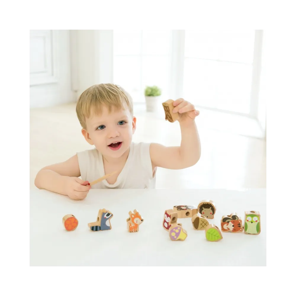 CLASSIC WORLD Drewniane Klocki do Nawlekania Zwierzęta Leśne 13 el.