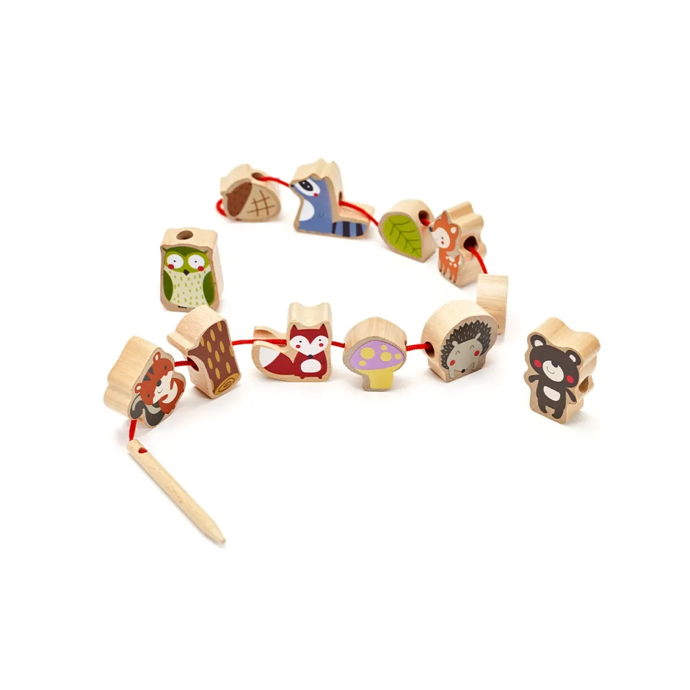 CLASSIC WORLD Drewniane Klocki do Nawlekania Zwierzęta Leśne 13 el.