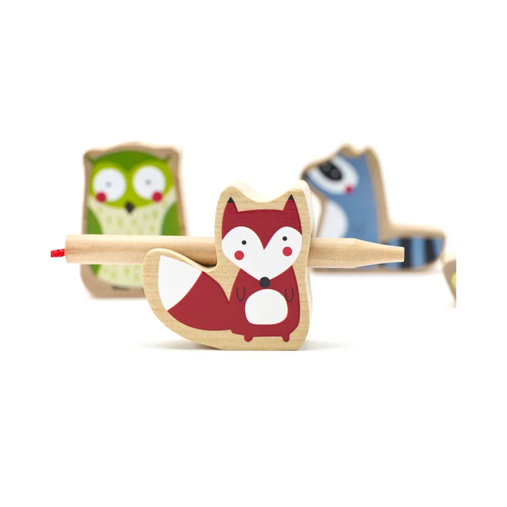 CLASSIC WORLD Drewniane Klocki do Nawlekania Zwierzęta Leśne 13 el.