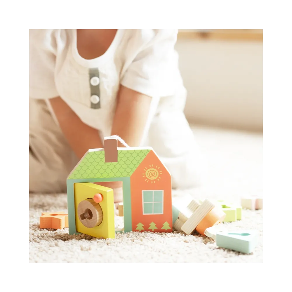 CLASSIC WORLD Drewniana Przeplatanka Klocki do Nawlekania Klucze i Drzwi MONTESSORI 11 el.