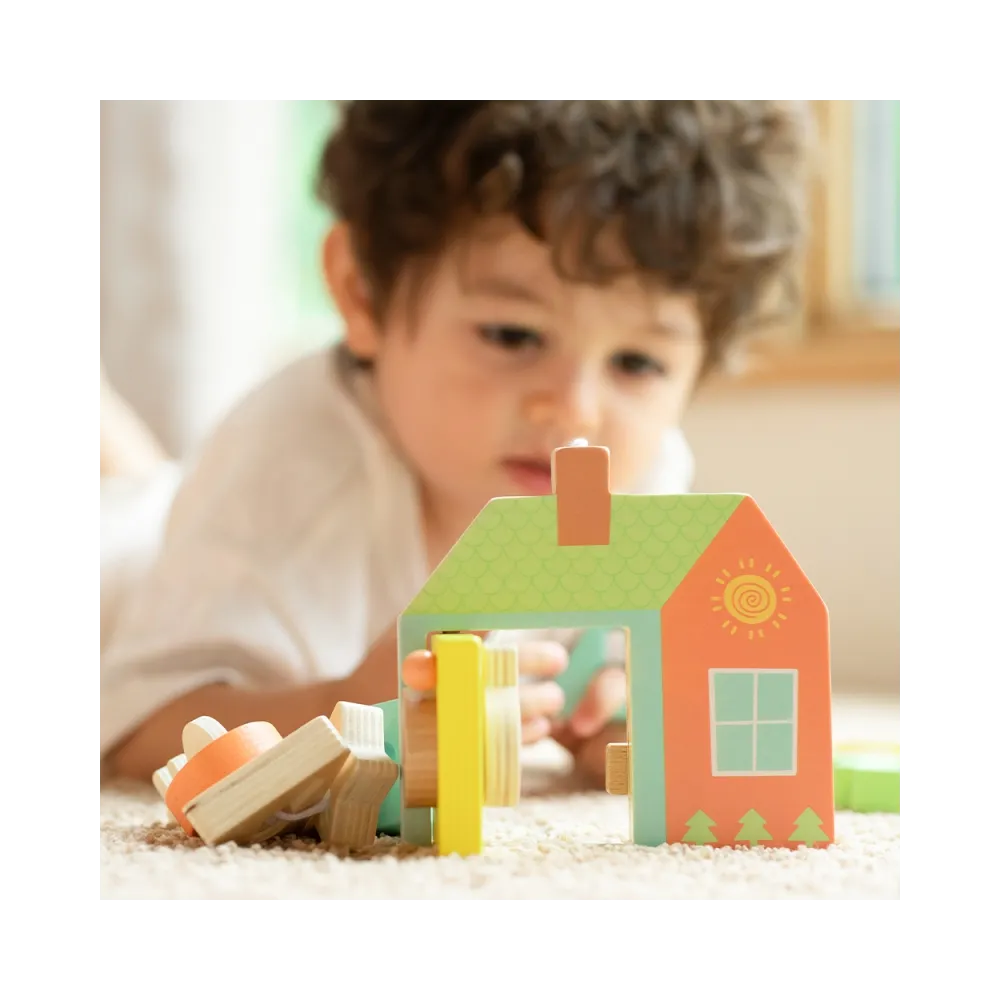 CLASSIC WORLD Drewniana Przeplatanka Klocki do Nawlekania Klucze i Drzwi MONTESSORI 11 el.