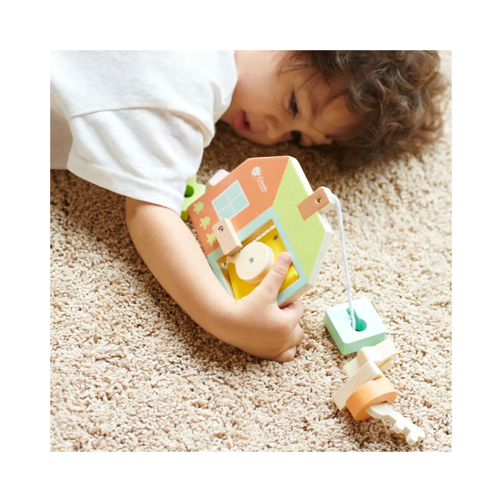 CLASSIC WORLD Drewniana Przeplatanka Klocki do Nawlekania Klucze i Drzwi MONTESSORI 11 el.