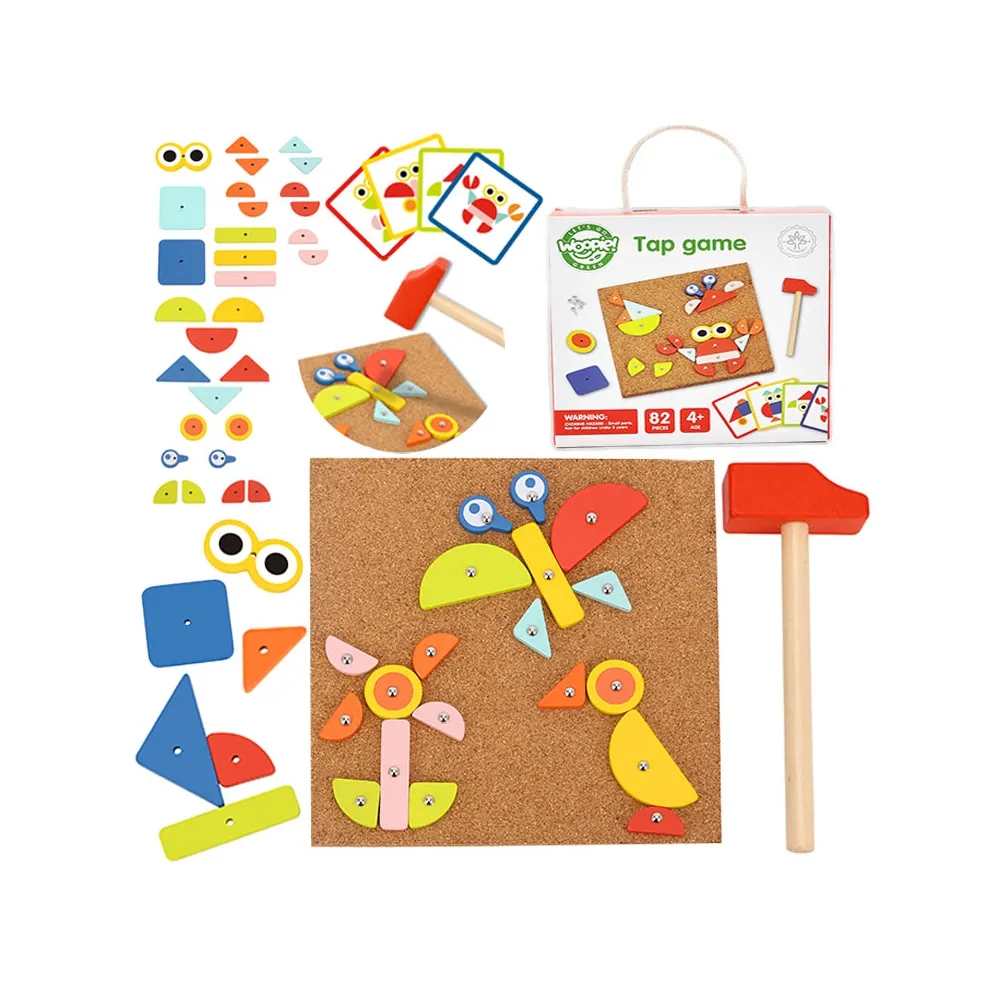 WOOPIE GREEN Drewniana Przybijanka z Młotkiem Układanka 20 wzorów 82 el. Certyfikat FSC