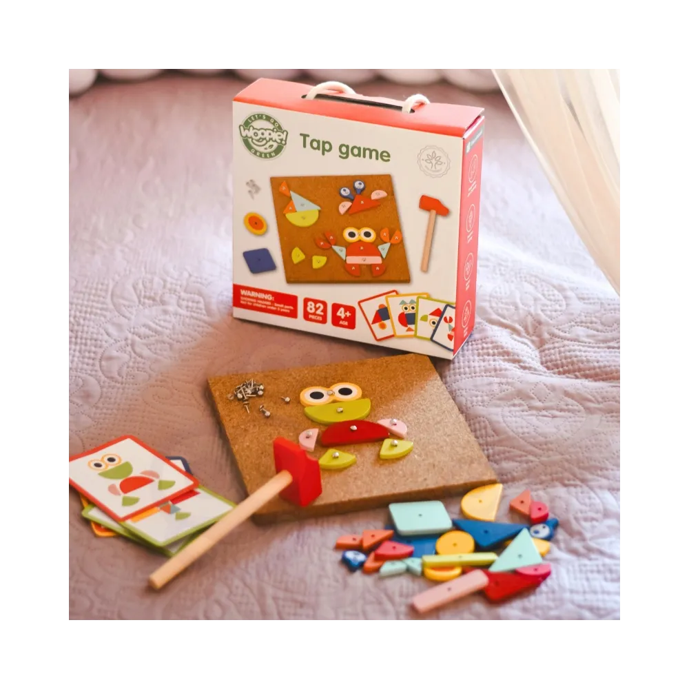 WOOPIE GREEN Drewniana Przybijanka z Młotkiem Układanka 20 wzorów 82 el. Certyfikat FSC