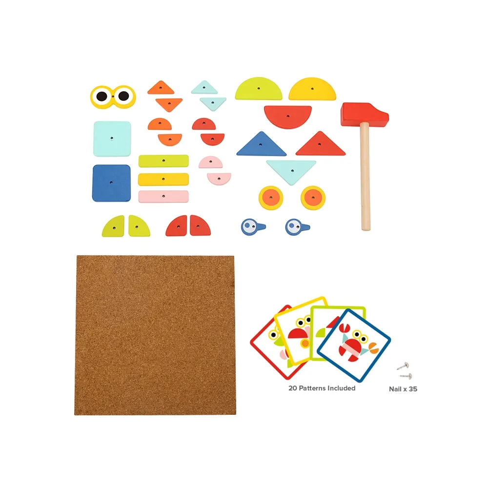 WOOPIE GREEN Drewniana Przybijanka z Młotkiem Układanka 20 wzorów 82 el. Certyfikat FSC