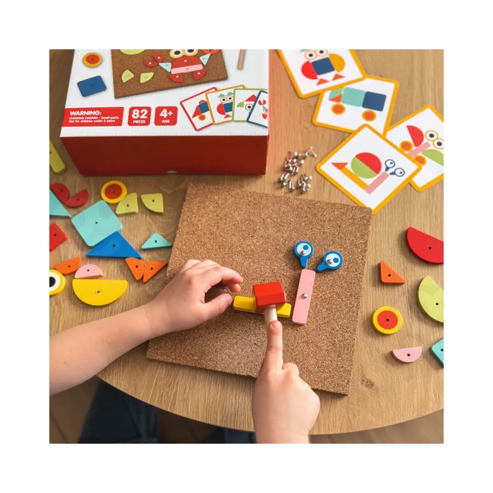 WOOPIE GREEN Drewniana Przybijanka z Młotkiem Układanka 20 wzorów 82 el. Certyfikat FSC