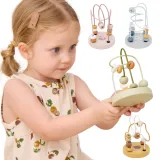 Drewniana pętla motoryczna z kolorowymi koralikami dla dzieci