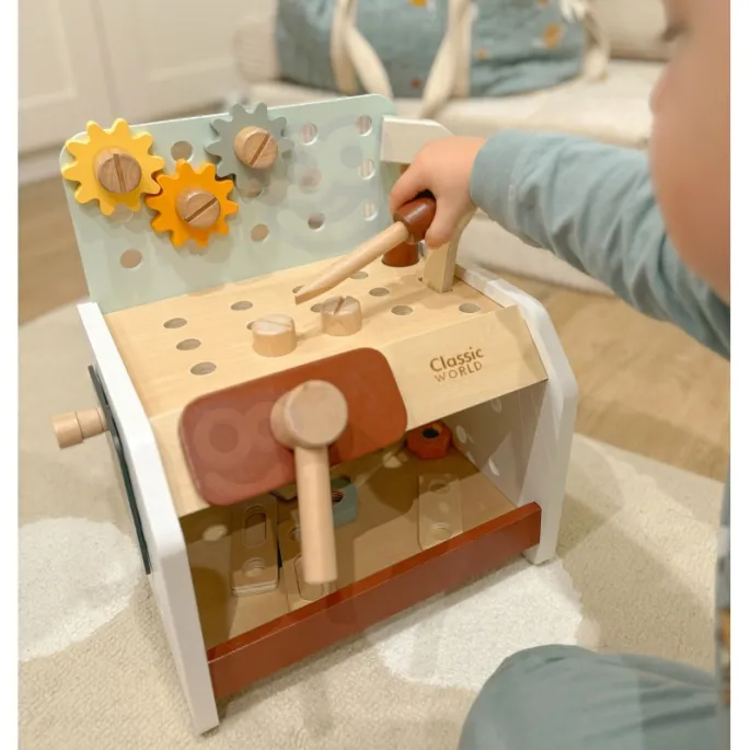 Interaktywny stół warsztatowy z akcesoriami dla malucha