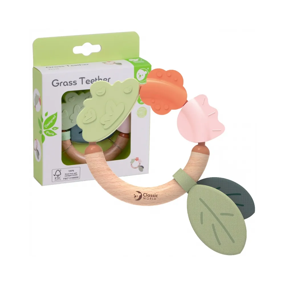 CLASSIC WORLD Drewniana Grzechotka Sensoryczna Gryzak 2w1