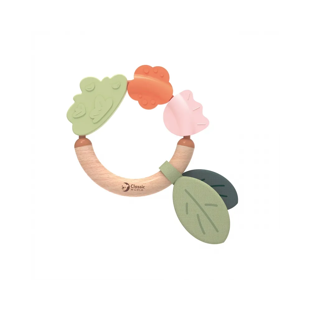 CLASSIC WORLD Drewniana Grzechotka Sensoryczna Gryzak 2w1