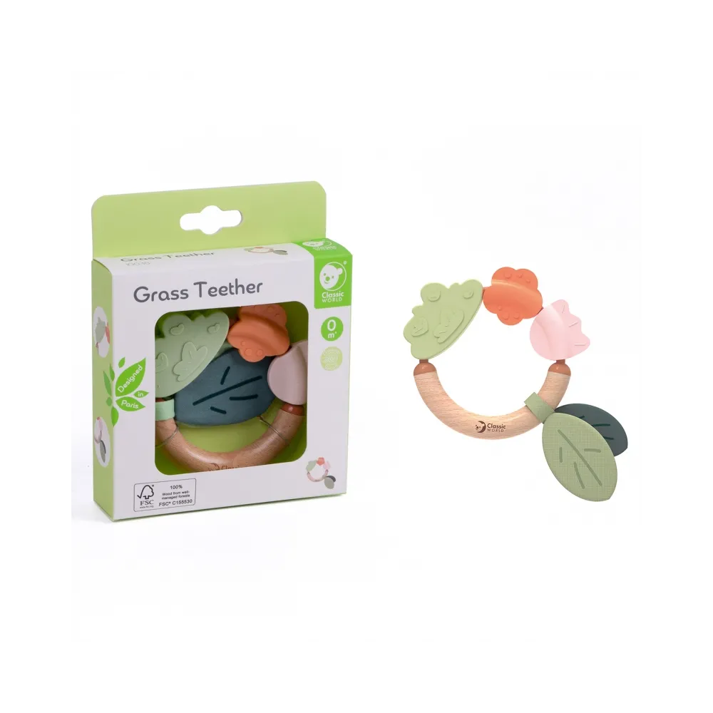 CLASSIC WORLD Drewniana Grzechotka Sensoryczna Gryzak 2w1