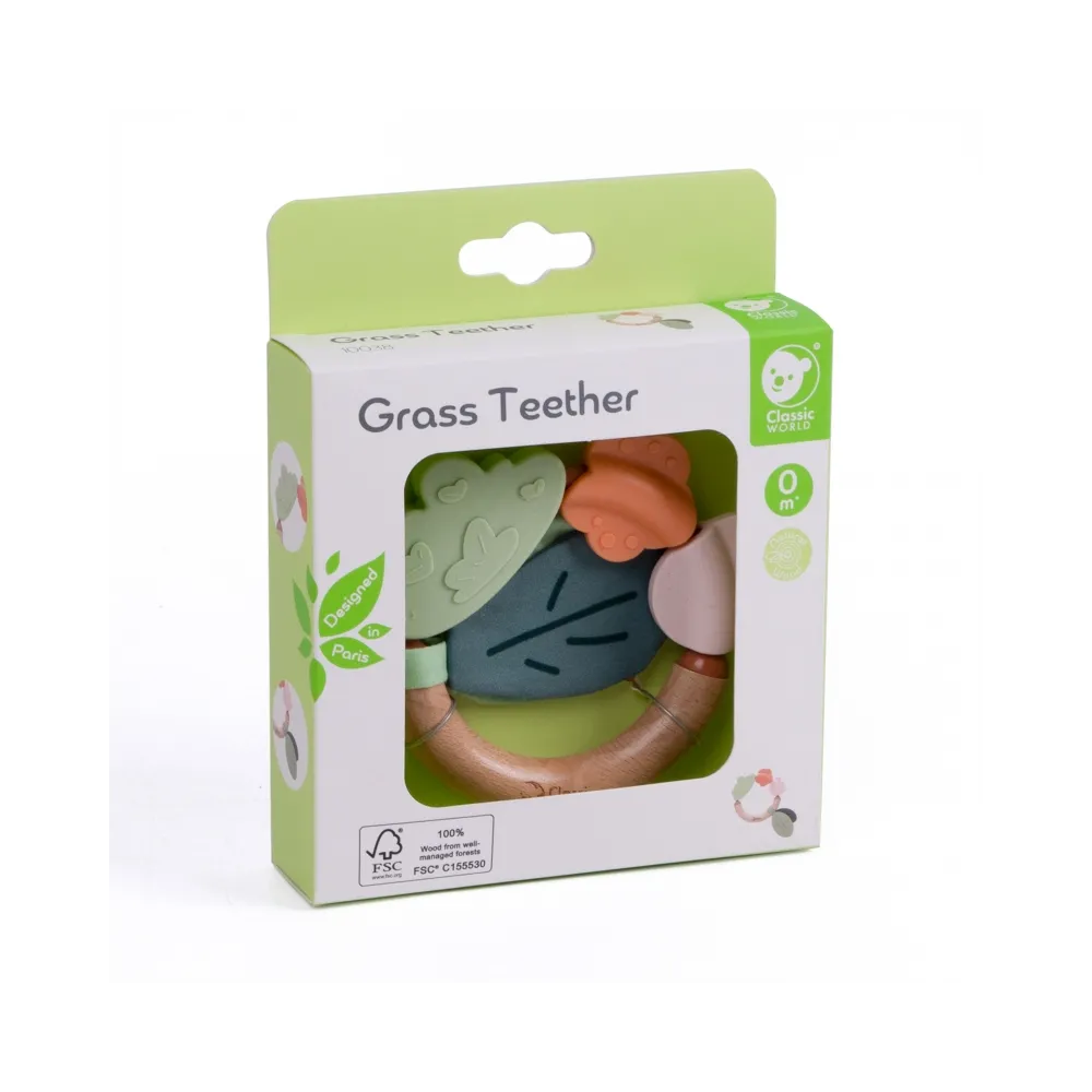 CLASSIC WORLD Drewniana Grzechotka Sensoryczna Gryzak 2w1