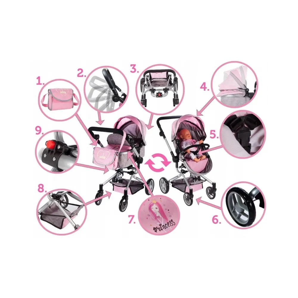 Wózek spacerowy głęboki Spacerówka Gondola 2w1 Różowy G2