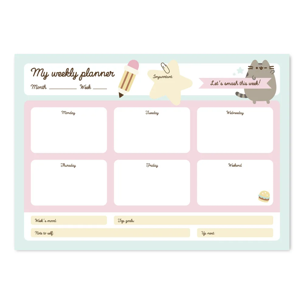 Planer tygodniowy A4 z motywem Pusheen do organizacji tygodnia