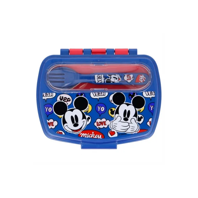 Kolorowa śniadaniówka dziecięca Myszka Mickey z zamknięciem i sztućcami