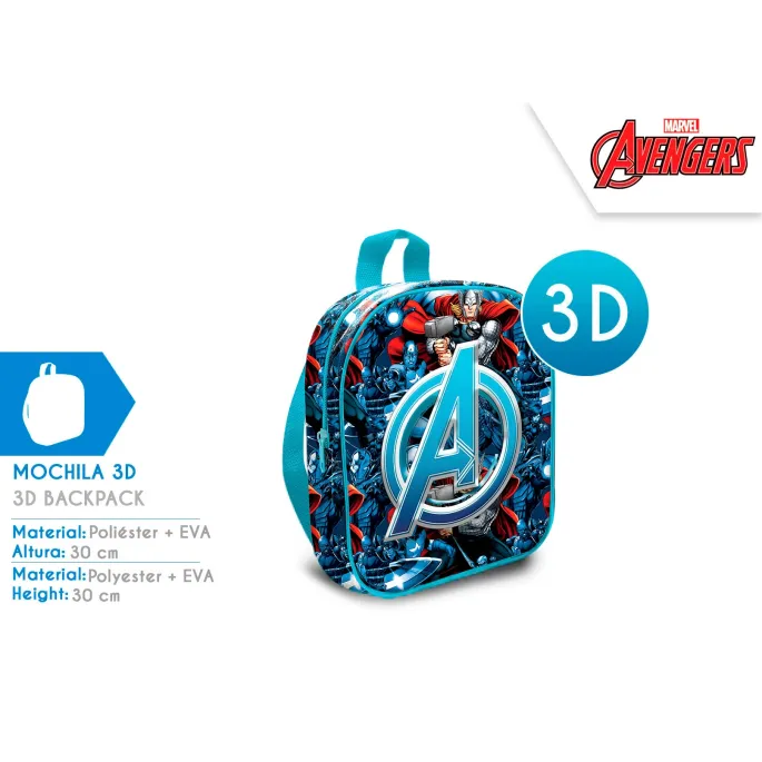Plecak 3D z motywem Avengers dla dzieci, niebiesko-czerwony, wymiary 30x25x10 cm