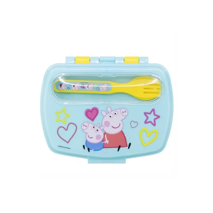 Kolorowa śniadaniówka Świnka Peppa z zestawem sztućców