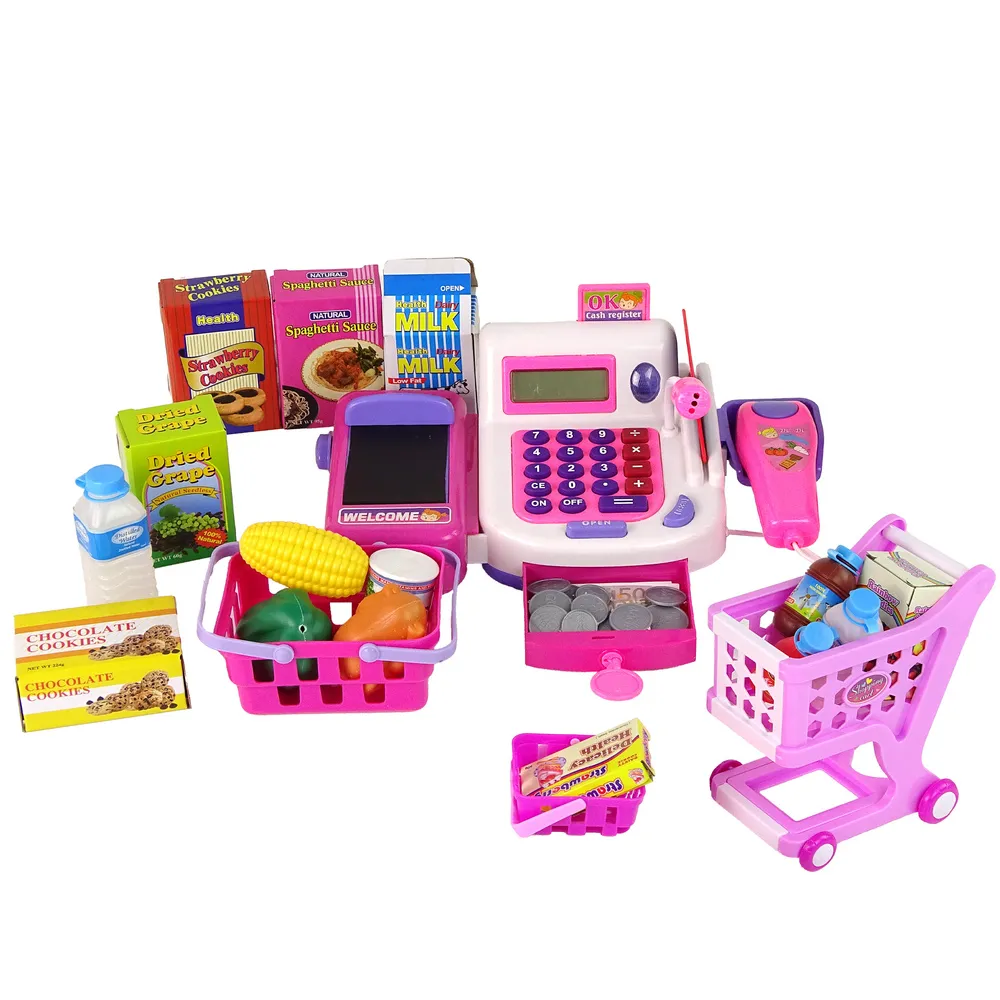 Zestaw z kasą sklepową oraz banknotami i monetami do zabawy