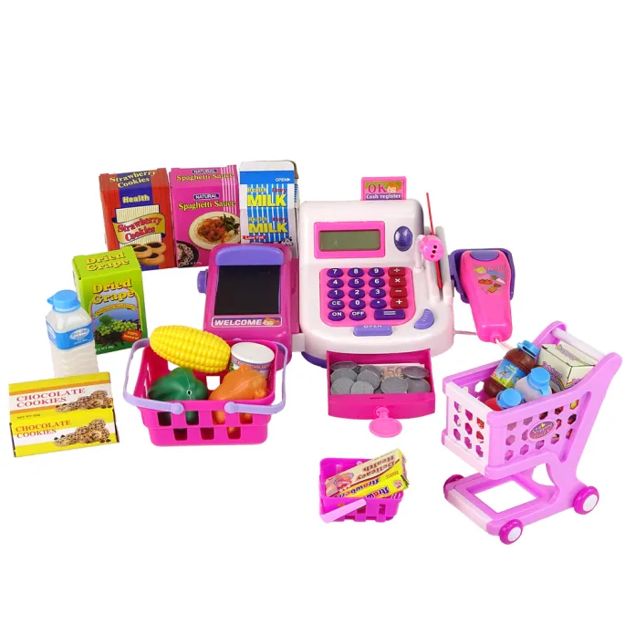 Zestaw z kasą sklepową oraz banknotami i monetami do zabawy