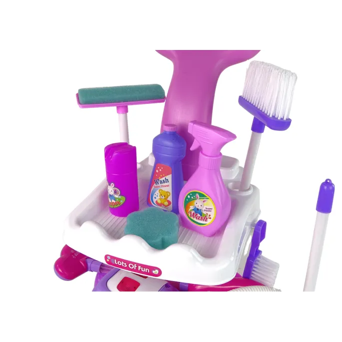 Kolorowy wózek dla dzieci z pełnym zestawem do sprzątania