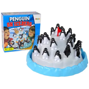 Kolorowa gra z pingwinami wspinającymi się na lodową górę