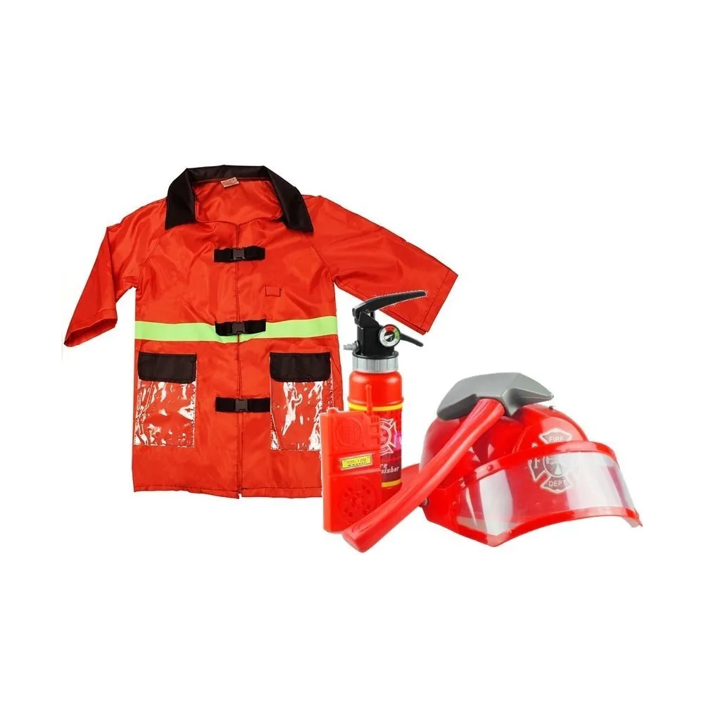Prawdziwy Strój Strażaka Dla Dziecka Kask Gaśnica Akcesoria Czerwony