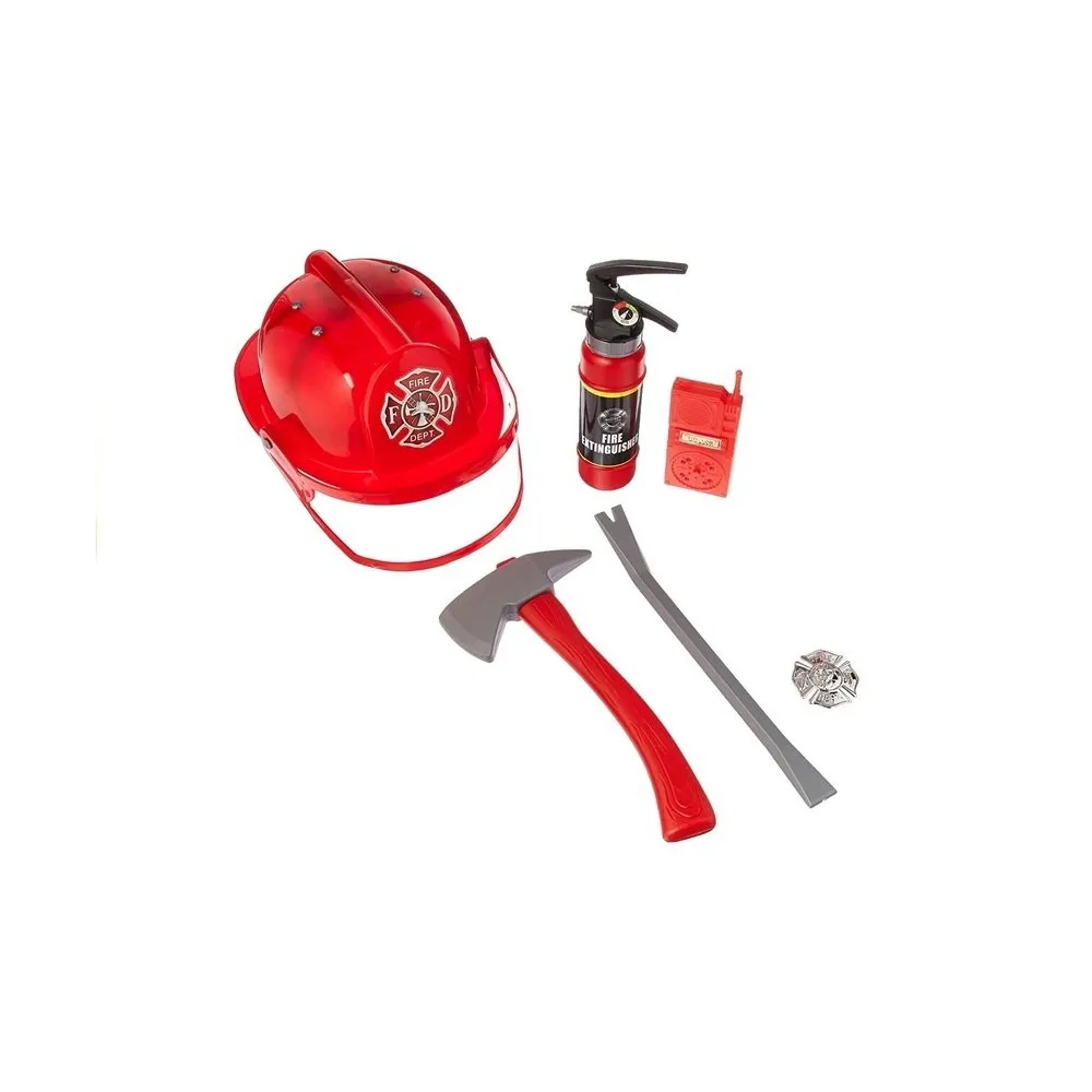Prawdziwy Strój Strażaka Dla Dziecka Kask Gaśnica Akcesoria Czerwony