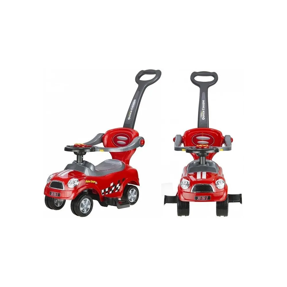 Czerwony jeździk pchacz coupe z regulowaną prowadnicą dla dzieci
