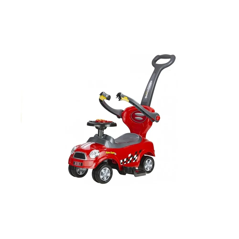 Dziecięcy jeździk samochodzik z barierkami ochronnymi i rączką dla rodzica