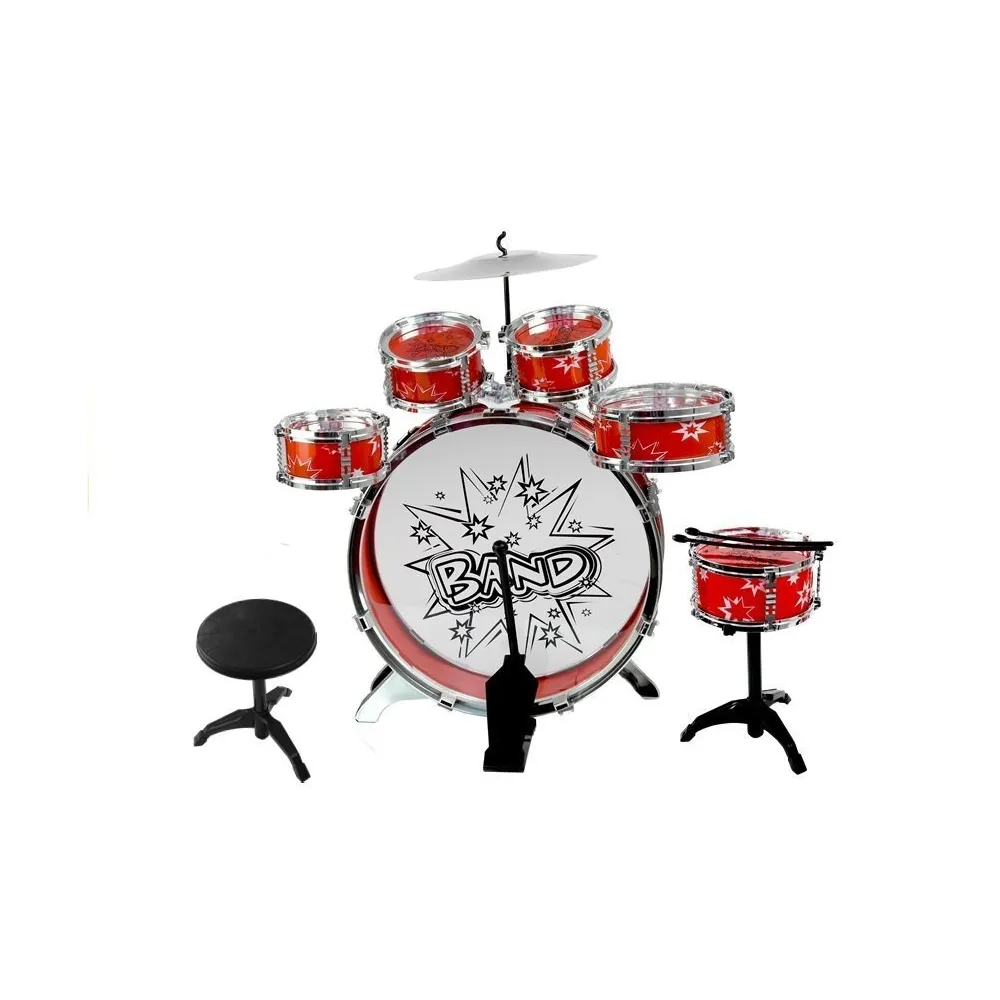 Duża perkusja zabawkowa z kompletem pałeczek i pedałem dla dzieci