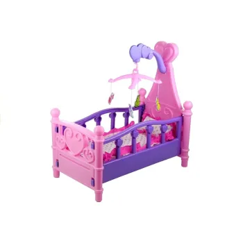 Duże Łóżeczko Dla Lalki z Karuzelką i Pościelą Różowo-Fioletowe 48cm