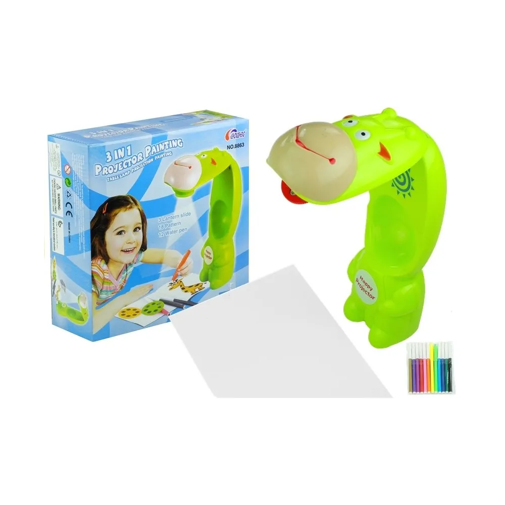Projektor Do Rysowania Rzutnik Krówka 3 Dyski Pisaki Zielony 3w1