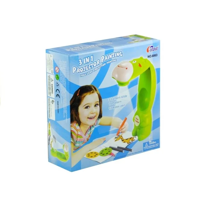 Projektor Do Rysowania Rzutnik Krówka 3 Dyski Pisaki Zielony 3w1