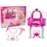 Różowa bajkowa toaletka dla dziewczynki z lustrem i krzesłem