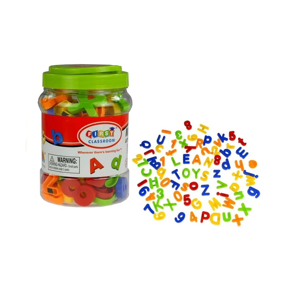 Kolorowe literki i cyferki magnetyczne w plastikowym słoiku