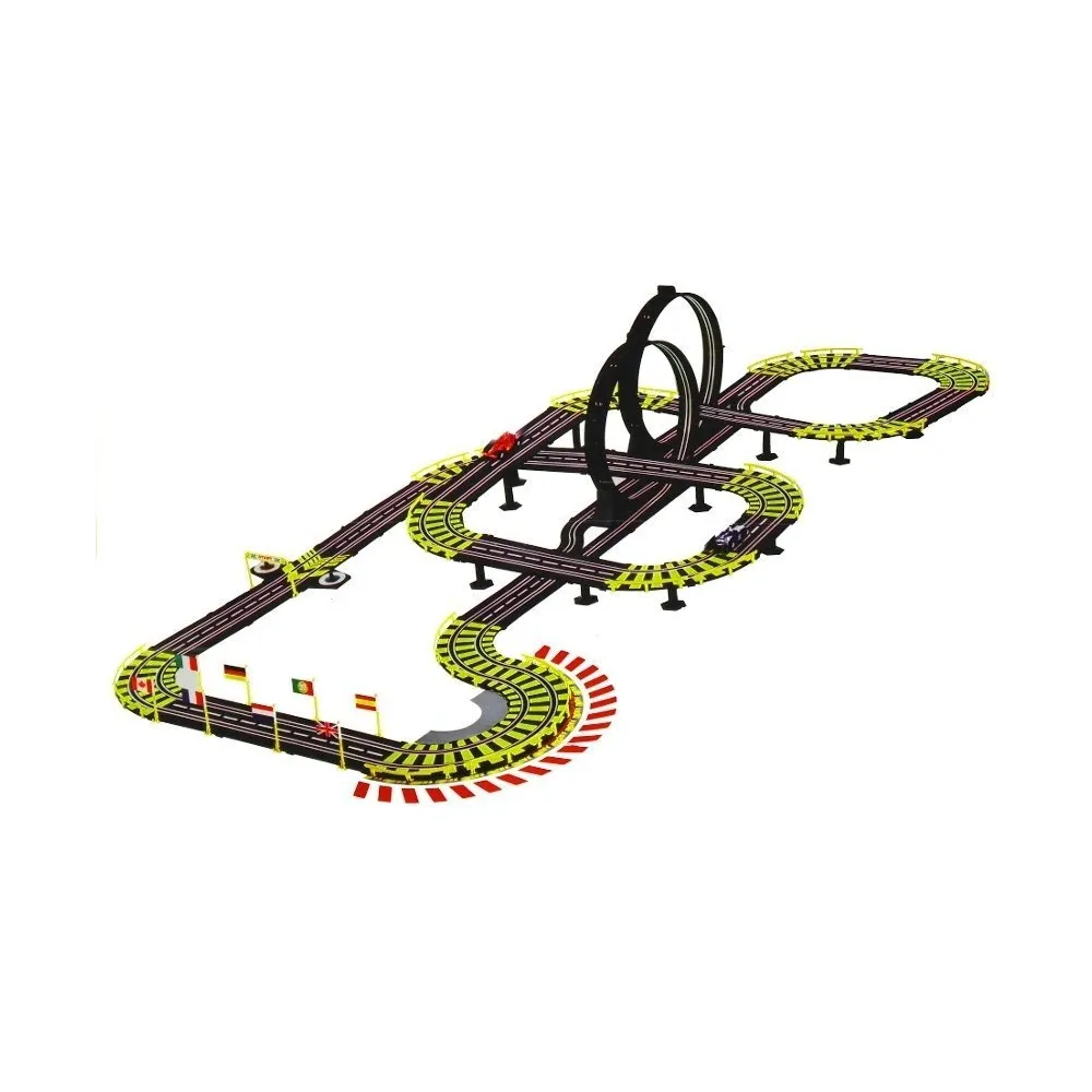 Zestaw torów wyścigowych z pętlą, mostkiem i dekoracjami górskimi