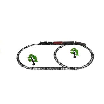 Kolejka elektryczna dla dzieci prezentująca się na tle stacji