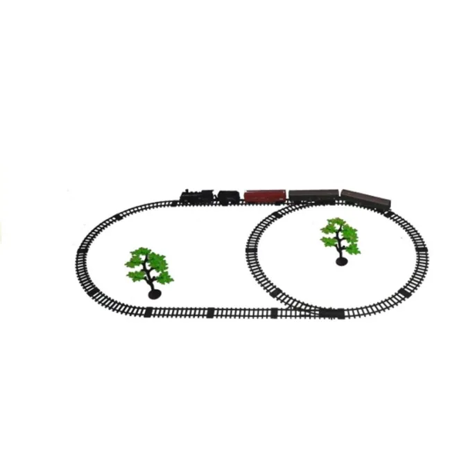 Kolejka elektryczna dla dzieci prezentująca się na tle stacji