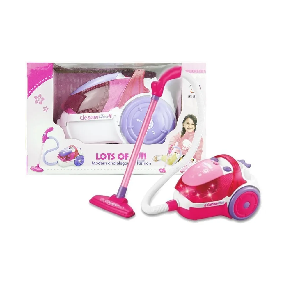 Duży zabawkowy odkurzacz dla dzieci o długości 26 cm na białym tle