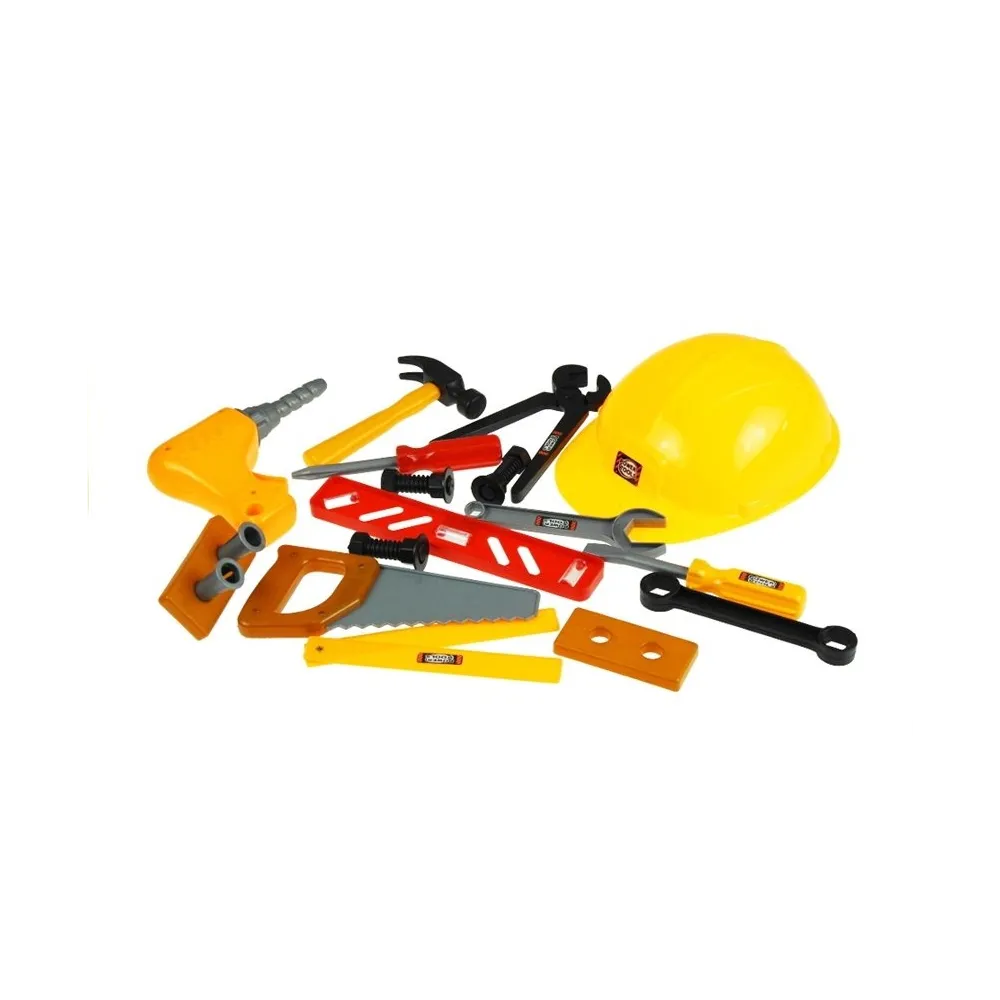 Skrzynka narzędziowa z kolorowymi akcesoriami dla małego mechanika