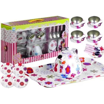 metalowy serwis do herbaty dla dzieci na tacy