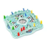 Barwne pingwiny i plansza z mostami zwodzonymi do gry Chińczyk Pingwiny